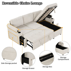 Convertible L Shaped Sofa Couch With Storage, Cup Holders, USB Ports