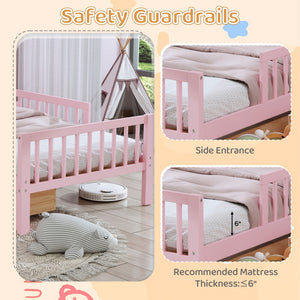 Bed With Headboard Storage Rack, 2 Under Bed Drawers, 3 Side Guardrails For Safety