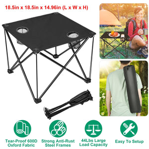 2Pcs Foldable Camping Table Portable Picnic Table Lightweight Travel Desk with 2 Cup Holders/Table Carrying Bag