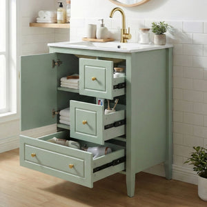 Retro Bathroom Vanity With Sink, Soft Closing Cabinet & Drawers
