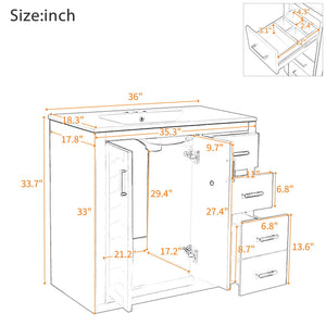 Bathroom Vanity With Sink Combo, Storage Cabinet, Freestanding Set With 3 Drawers & Soft Closing Doors
