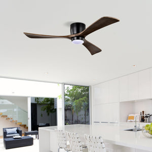 52" Flush Mount Solid Wood Blades Ceiling Fan with Lights Remote Control