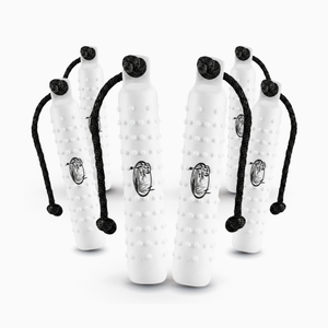 HuntEmUp 2-Inch White Dog Training Bumper Kit | 6 White Plastic Training Bumpers with Throw Ropes & Mesh Retriever Bumper Bag