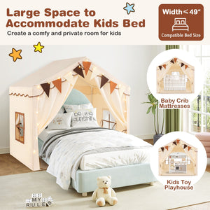 3-4 Kids Large Play Tent House with 2 Opening Doors and Star Lights-Beige