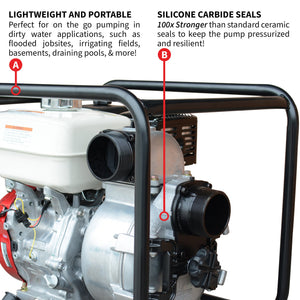 3 Inch Trash Water Pump 375 GPM 8 HP GX240 powered by Honda Portable Utility X-Series