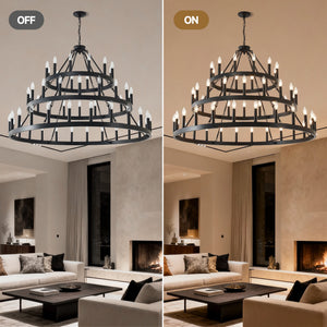 3 Tiers Wagon Wheel Chandelier with 54 Lights - Matte Black