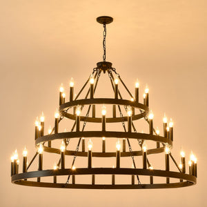 3 Tiers Wagon Wheel Chandelier with 54 Lights - Matte Black
