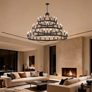 3 Tiers Wagon Wheel Chandelier with 54 Lights - Matte Black