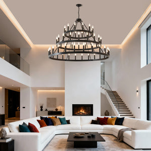 3 Tiers Wagon Wheel Chandelier with 54 Lights - Matte Black