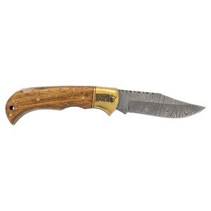 3.75" Damascus Steel Knife with Acadia Wood & Sheath