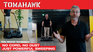30" Battery Powered Push Sweeper with Triple Power Brooms Electric Drive and Dust Suppression Sprayer - TRAPSKI