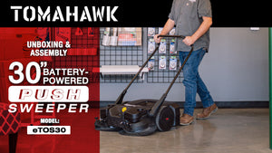 30" Battery Powered Push Sweeper with Triple Power Brooms Electric Drive and Dust Suppression Sprayer - TRAPSKI