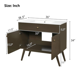 36" Luxury Striped Bathroom Vanity, Soft-Close Dual-Door Storage & Premium Ceramic Sink