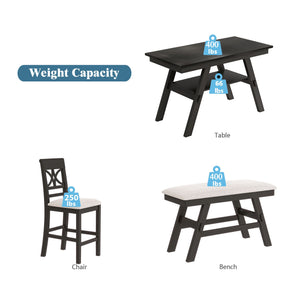 TOPMAX 6-Piece Wood Counter Height Dining Table Set with Storage Shelf