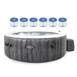 Intex PureSpa Plus Greywood Inflatable Hot Tub Jet Spa with 6 Filter Cartridges
