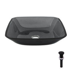Square Vessel Sink For Bathroom, Above Counter Design With Pop Up Drain, Smooth Rounded Edges - Gray