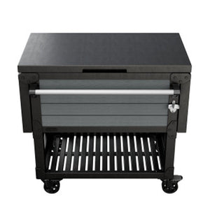 Keter Outdoor Patio Cooler Chest, 89.8 Qt Beverage Bar Cart w/ Wheels, Graphite