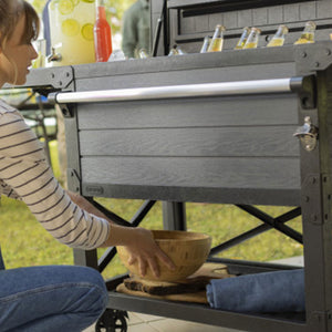 Keter Outdoor Patio Cooling Chest, 89.8 Qt Beverage Bar Cart w/ Wheels, Graphite