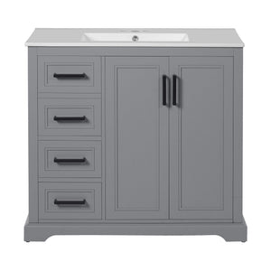 Bathroom Vanity With Sink, Soft Close Doors, Adjustable Shelf & 3 Drawers