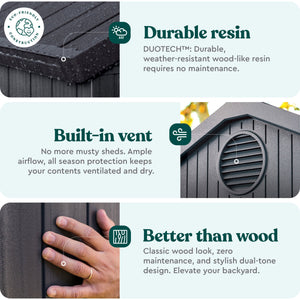 Keter Oakland 11 x 7.5 Foot Outdoor Garden Tool Storage Shed with Windows, Gray