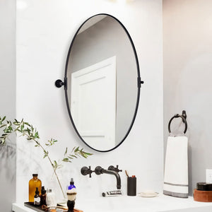 ANDY STAR Modern 22 x 34 Inch Oval Wall Hanging Bathroom Mirror, Matte Black - TRAPSKI