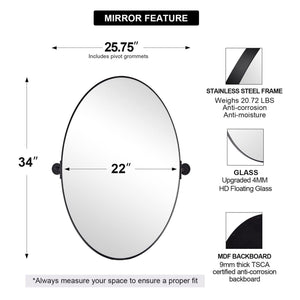 ANDY STAR Modern 22 x 34 Inch Oval Wall Hanging Bathroom Mirror, Matte Black - TRAPSKI