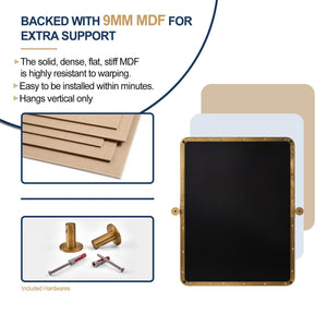 ANDY STAR Modern 22x34" Rectangular Wall Hanging Bathroom Mirror, Brushed Gold