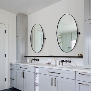 ANDY STAR Modern 25 x 38 Inch Oval Wall Hanging Bathroom Mirror, Matte Black