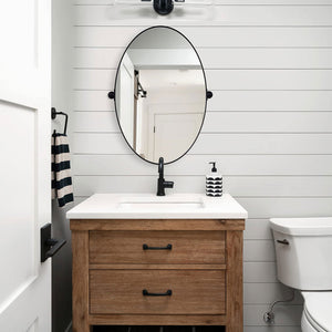 ANDY STAR Modern 22 x 34 Inch Oval Wall Hanging Bathroom Mirror, Matte Black - TRAPSKI