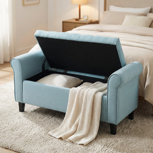 Light Blue Tufted Storage Bench