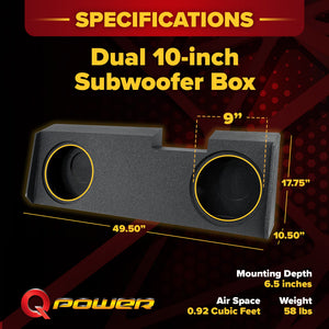 QPower Dual 10" Sub Box - Chevy Silverado & GMC Sierra Crew & Double Cab 19-26