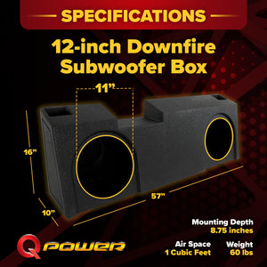 QPower Dual 12" Sub Box - Chevy Silverado & GMC Sierra Crew & Double Cab 19-26