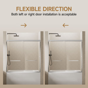 Aluminum Frame Double Double Soft Close Shower Door, Tempered Glass And Dual Stainless Steel Handles