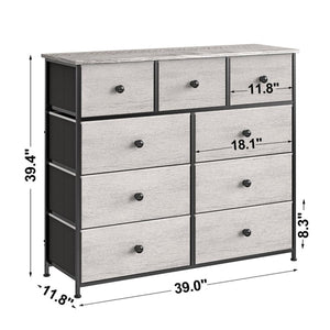 REAHOME 9 Drawer Steel Frame Bedroom Storage Organizer Chest Dresser, Dark Taupe
