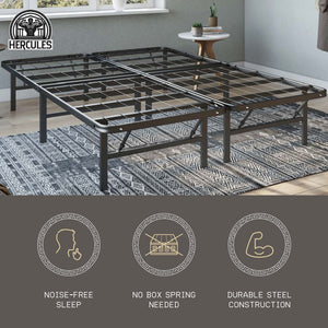 Hercules Folding Metal Bed Frame, 14 Inch Platform Mattress Foundation, Queen