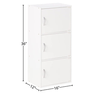 Hodedah 3 Door Enclosed Multipurpose Storage Cabinet for Home and Office, White