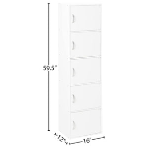 Hodedah 5 Shelf Home and Office Enclosed Organization Storage Cabinet, White