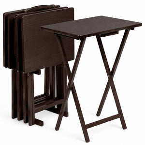 PJ Wood Folding TV Tray Tables with Compact Storage Rack, Espresso, 5 Piece Set