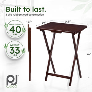 PJ Wood Folding TV Tray Tables with Compact Storage Rack, Honey Oak, 5 Piece Set