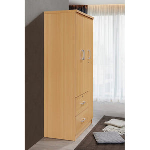 Hodedah Import 3 Door Armoire with Clothing Rod, Shelves, and 2 Drawers, Beech