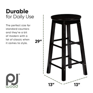 PJ Wood Classic Round-Seat 29 Inch Tall Kitchen Counter Stools, Black, Set of 2