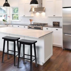 PJ Wood Classic Saddle-Seat 29 Inch Tall Kitchen Counter Stools, Black, Set of 2