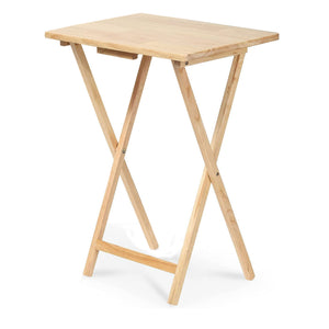 PJ Wood Folding Portable TV Snack Tray Table with Natural Finish, 2 Piece Set - TRAPSKI