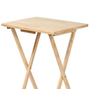 PJ Wood Folding Portable TV Snack Tray Table with Natural Finish, 2 Piece Set - TRAPSKI