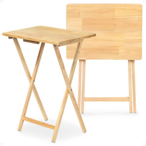 PJ Wood Folding Portable TV Snack Tray Table with Natural Finish, 2 Piece Set - TRAPSKI