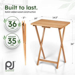 PJ Wood Folding TV Tray Tables with Compact Storage Rack 5 Piece Furniture Set