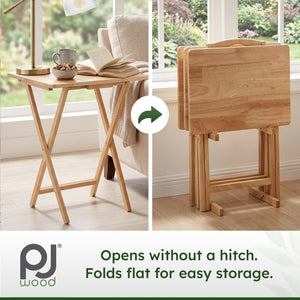 PJ Wood Folding TV Tray Tables with Compact Storage Rack 5 Piece Furniture Set