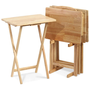 PJ Wood Folding TV Tray Tables with Compact Storage Rack 5 Piece Furniture Set