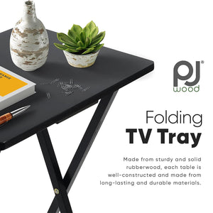 PJ Wood Folding TV Tray, Collapsible Portable Snack Tables, Black, 2 Piece Set