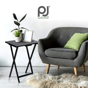 PJ Wood Folding TV Tray, Collapsible Portable Snack Tables, Black, 2 Piece Set